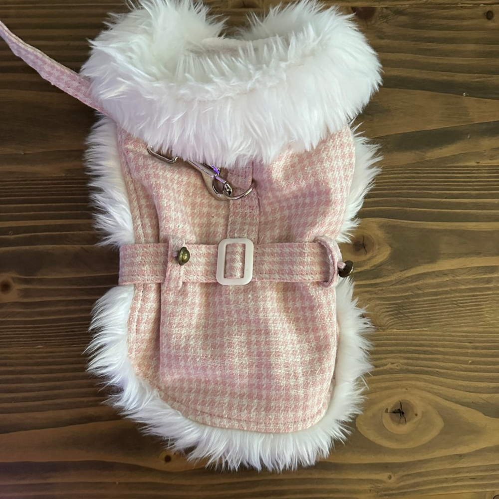 Doggie Design Pink White Houndstooth Dog Coat Harness Small Chic Cozy Petwear - Picture 4 of 6